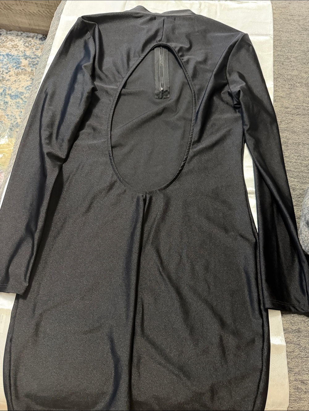 Fashion Nova Black Long-Sleeve Open-Back Bodycon Dress